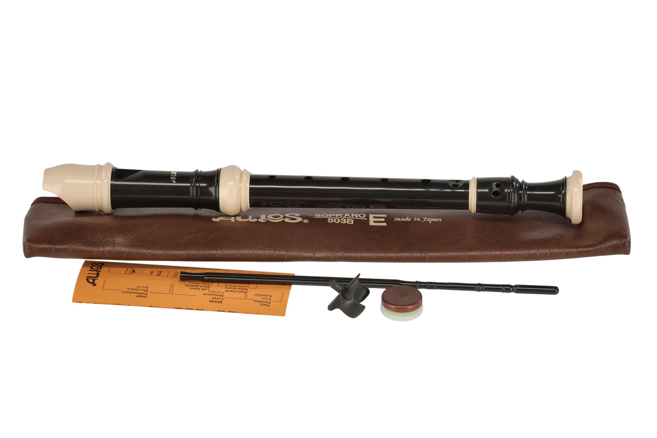 Aulos C soprano recorder Symphony 503B - dark brown/ivory-coloured - baroque fingering, with double holes - with bag, cleaning rod etc. - removable thumb rest - 3-piece - curved windway