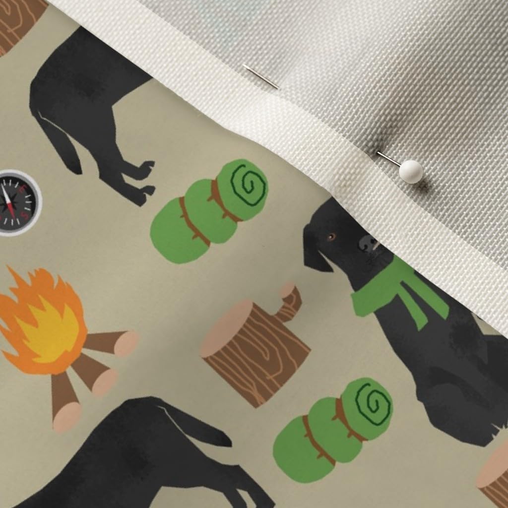 Spoonflower Fabric - Black Lab Camping Labrador Retriever Dogs Cute Pet Tan Outdoors Printed on Upholstery Velvet Fabric Fat Quarter - Upholstery Home Decor Bottomweight Apparel