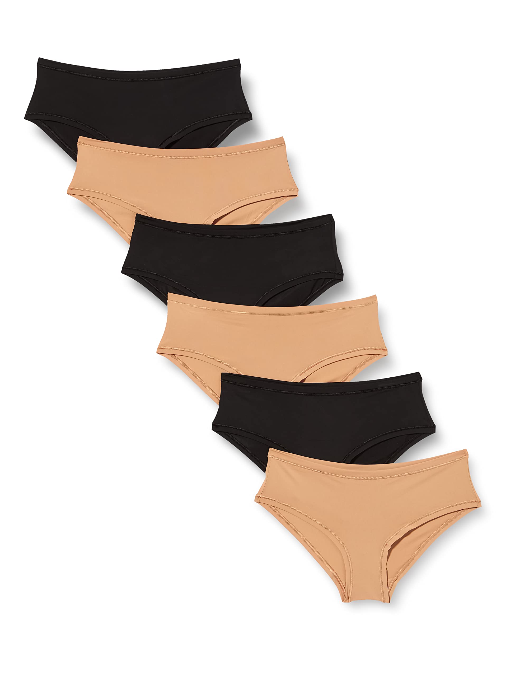 Amazon Essentials Ropa interior de corte medio alto (disponible en tallas grandes) Mujer, Pack de 6, Bronce Lavado/Negro, 3XL Grande