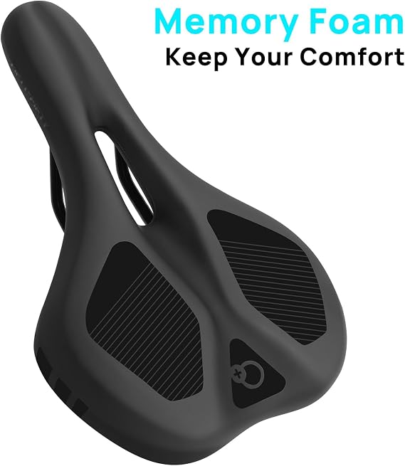 FIFTY-FIFTY Mountain Bike Saddle, Comfortable Memory Foam Padded Bicycle Seat, Breathable Waterproof Bicycle Saddle for Men and Women, Compatible with MTB, Road Bike, E-MTB, City