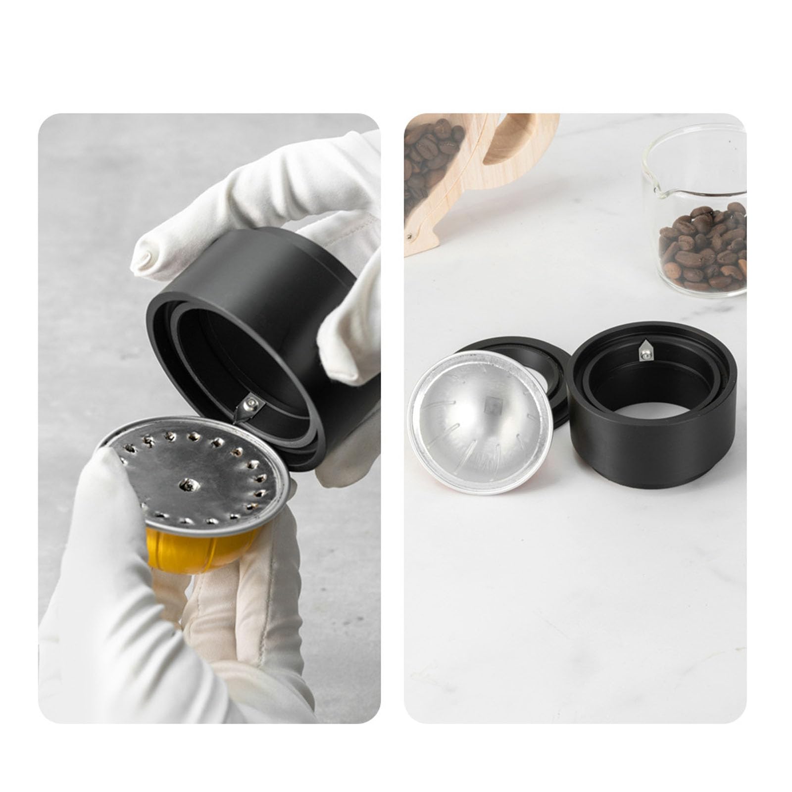 Strumento di ricarica multifunzionale per tazze da caffè con applicatore per pellicola sigillante e funzione di rimozione del coperchio, ricarica più veloce per risparmiare tempo, supporto