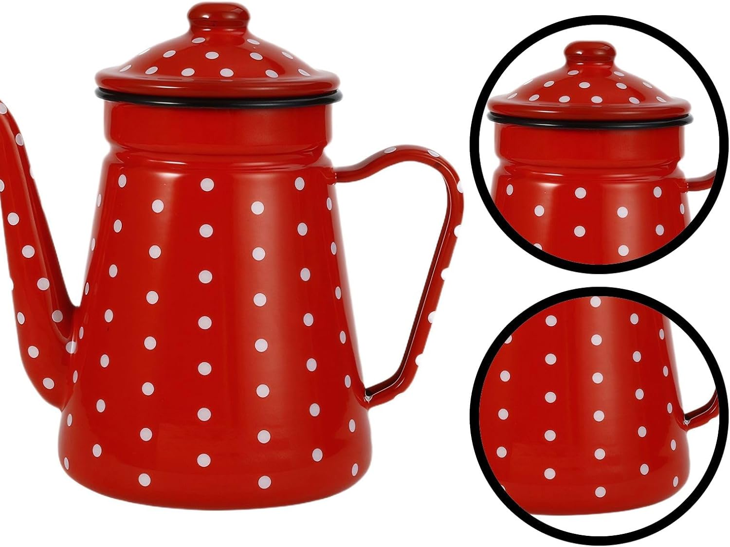 Enamel Coffee Pot 1.5L for Camping and Home Use, Vintage-Style Metal Tea Pot with Smooth Spout, Drip-Resistant Handle for Pouring