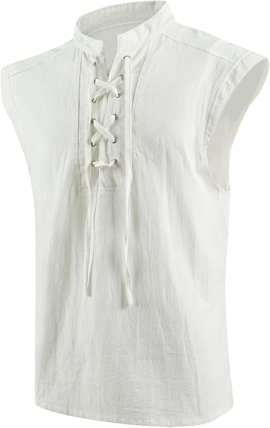 Mens Medieval Renaissance Pirate Costume Sleeveless Lace-up Stand Collar Shirt Gothic Viking Steampunk Top Tunic