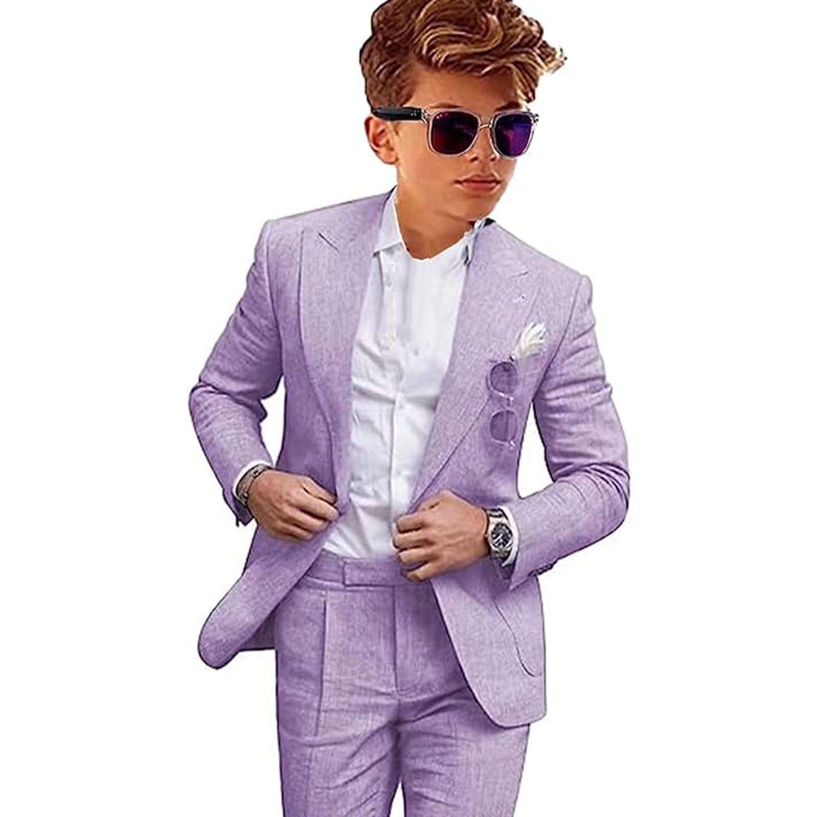 Smoking da ragazzo in lino 2 pezzi slim fit abiti formali per matrimonio