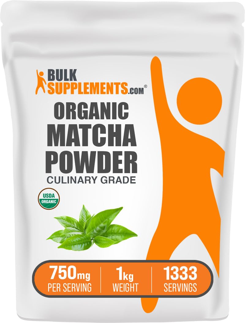 BulkSupplements.com Organic Matcha Powder - Matcha Powder for Latte, Culinary Grade Matcha - Organic & Gluten Free, 750mg per Serving, 1kg (2.2 lbs) (Pack of 1)