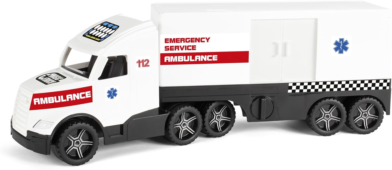 Wader 36211 Magic Truck Ambulance Emergency Vehicle with Side Door, Size Approx. 79 cm, for Children from 3 Years, Suitable as a Gift for Creative Play