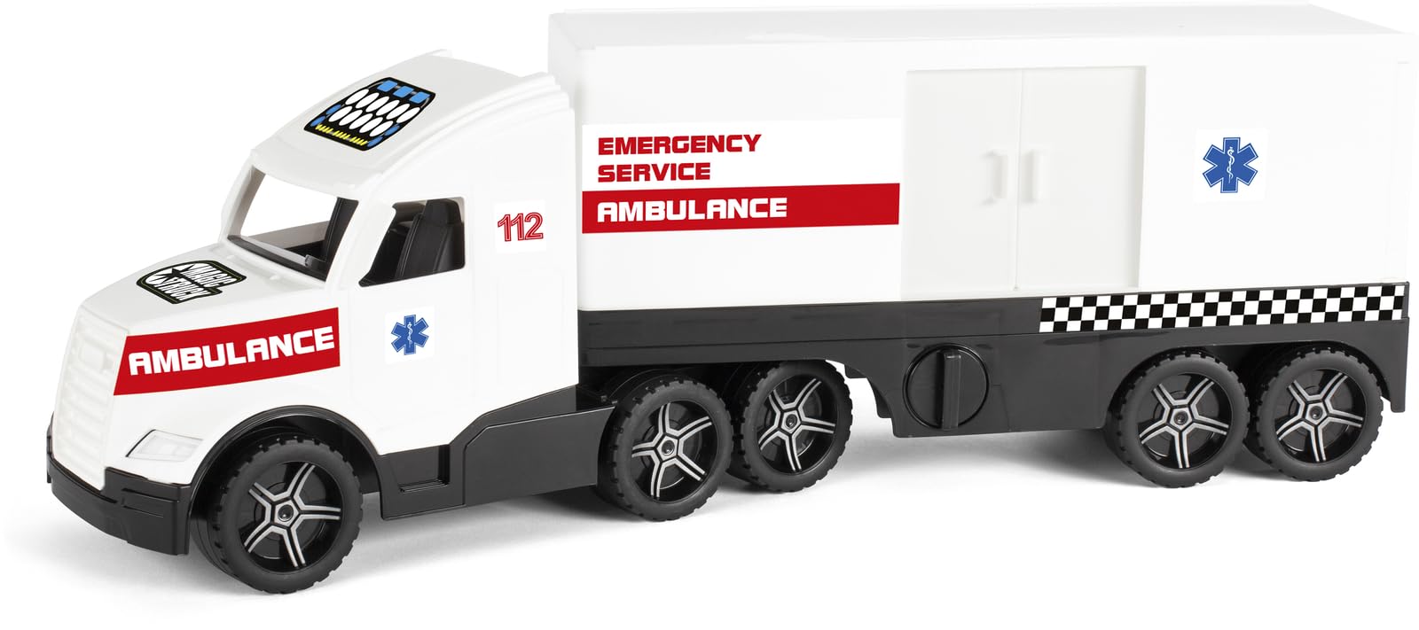 Wader 36211 - Magic Truck Ambulanza, Veicolo di Emergenza con Porta Laterale, Dimensioni Circa 79 cm, per Bambini dai 3 Anni in su, Adatto Come Regalo per Il Gioco Creativo