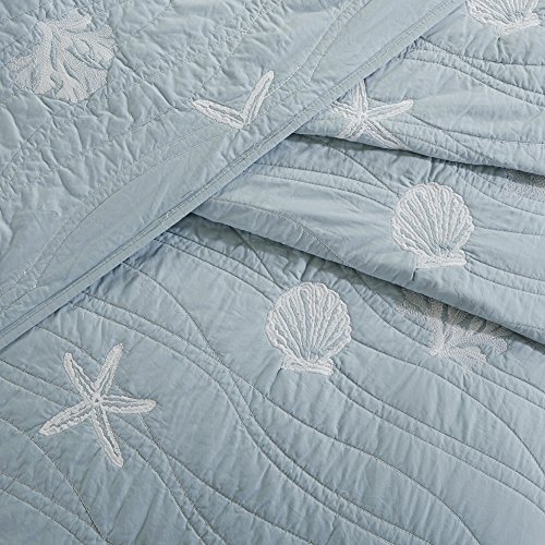 Harbor House Seaside Reversible Cotton Quilt Set Coastal Clam, Starfish, Coral Embroidery, All Season, Pre-Washed Coverlet Bedding Layer, Decorative Pillow, King/Cal King(108"x90") Seafoam 4 Piece - Image 9