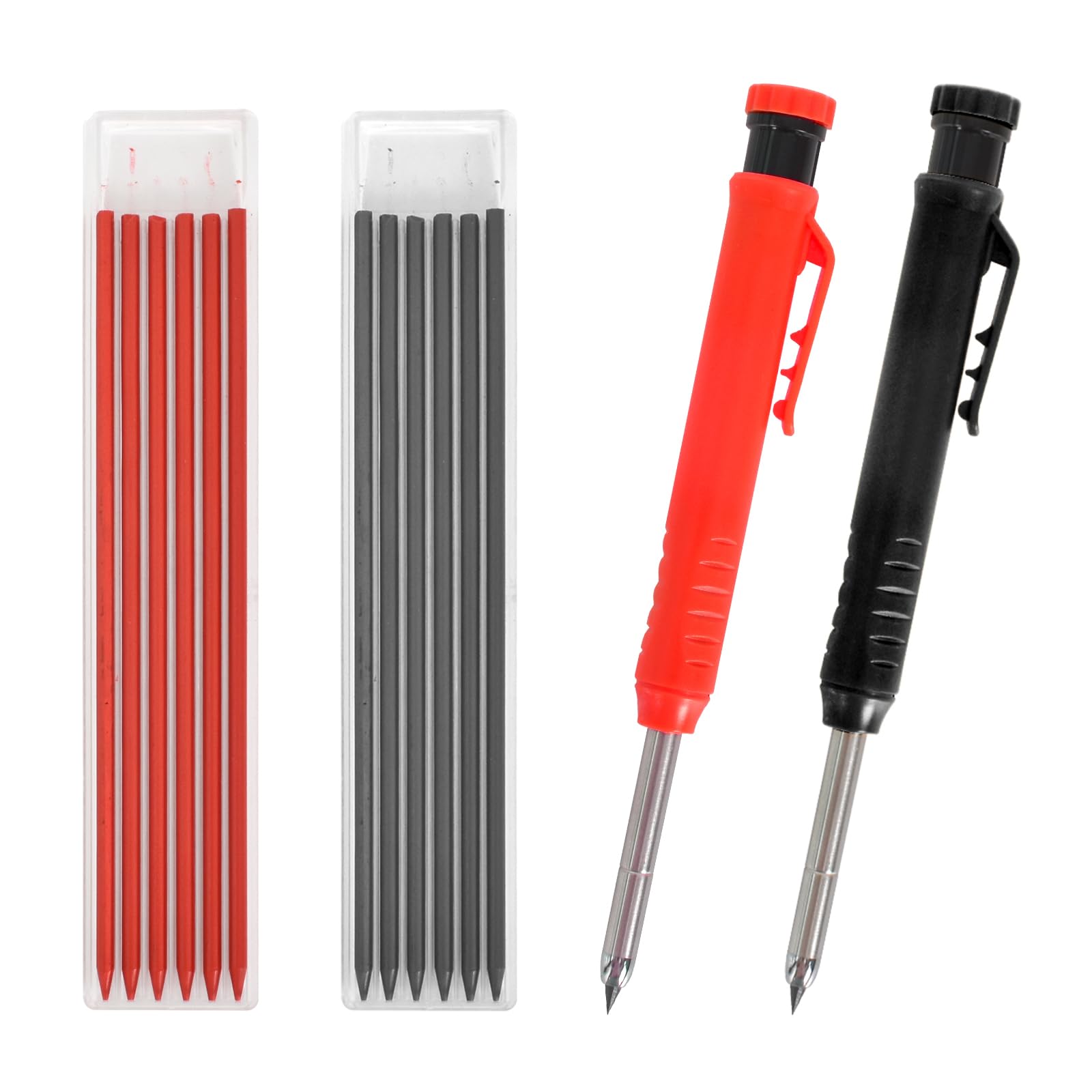 Zimoer Lápices Mecánicos De Carpintero,Set De Lápices De Carpintero Sólidos,Lápices Mecánicos De Carpintero Sólidos Con Sacapuntas Incorporado Lápices,Para Hacer Dibujos (Negro + rojo)