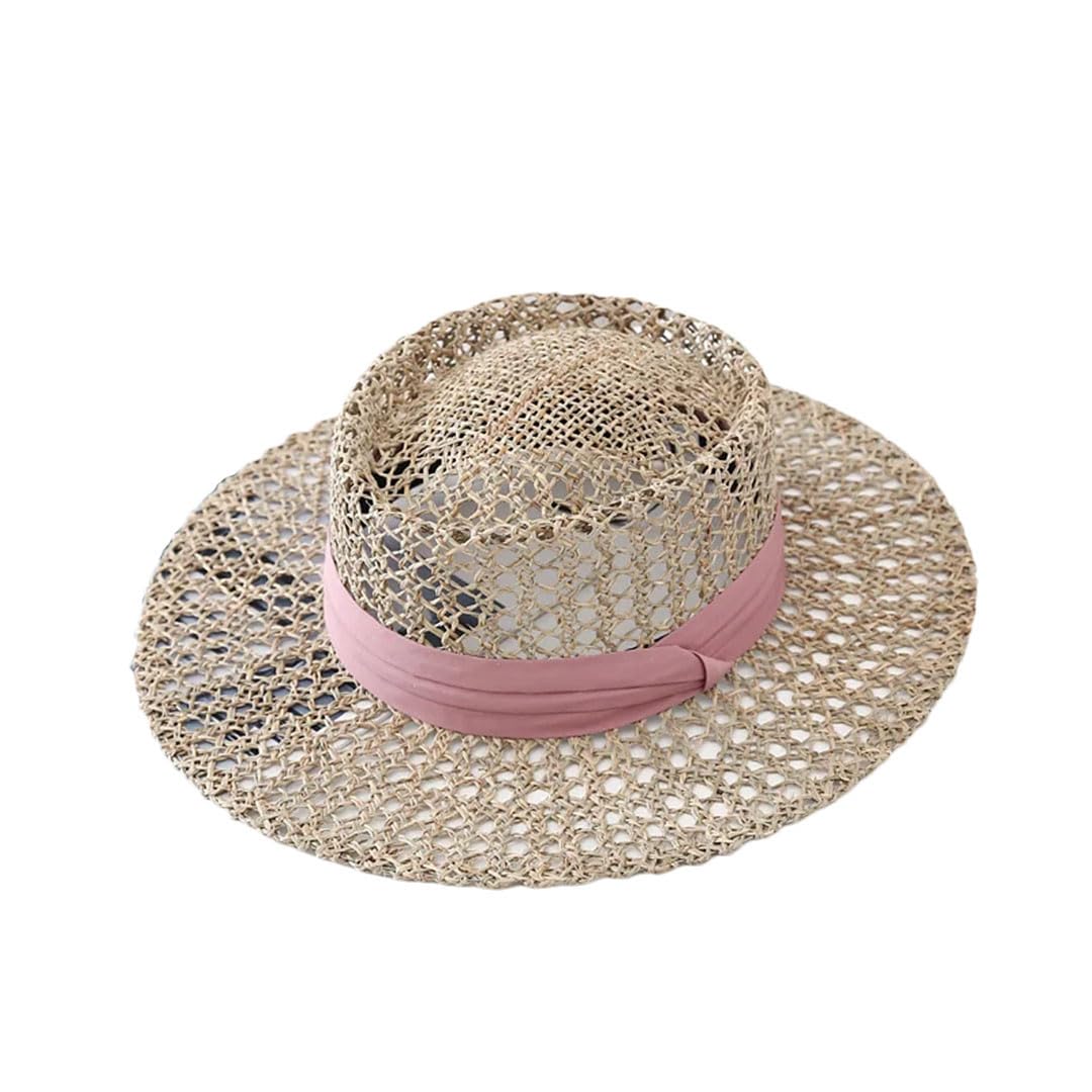 Sombrero de paja con lazo de rafia para mujer, diseño de perlas, para playa, multicolor, 6 7/8 / 7 1/8