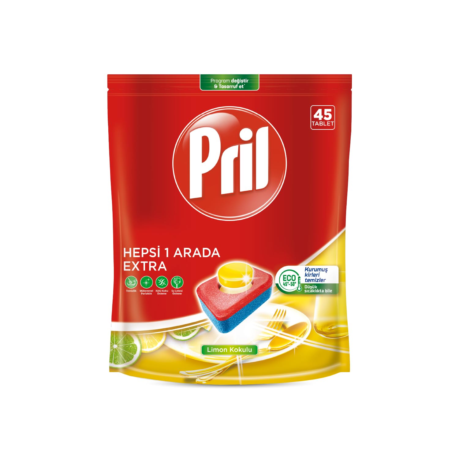 Pril Hepsi Bir Arada Extra Tablet Bulaşık Deterjanı 45 Yıkama 1 x 45 tablet