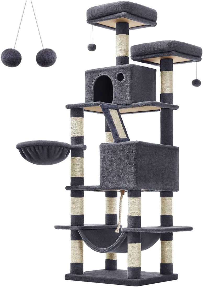 Feandrea Cat Tree, 165 cm L Cat Tower with 13 Scratching Posts