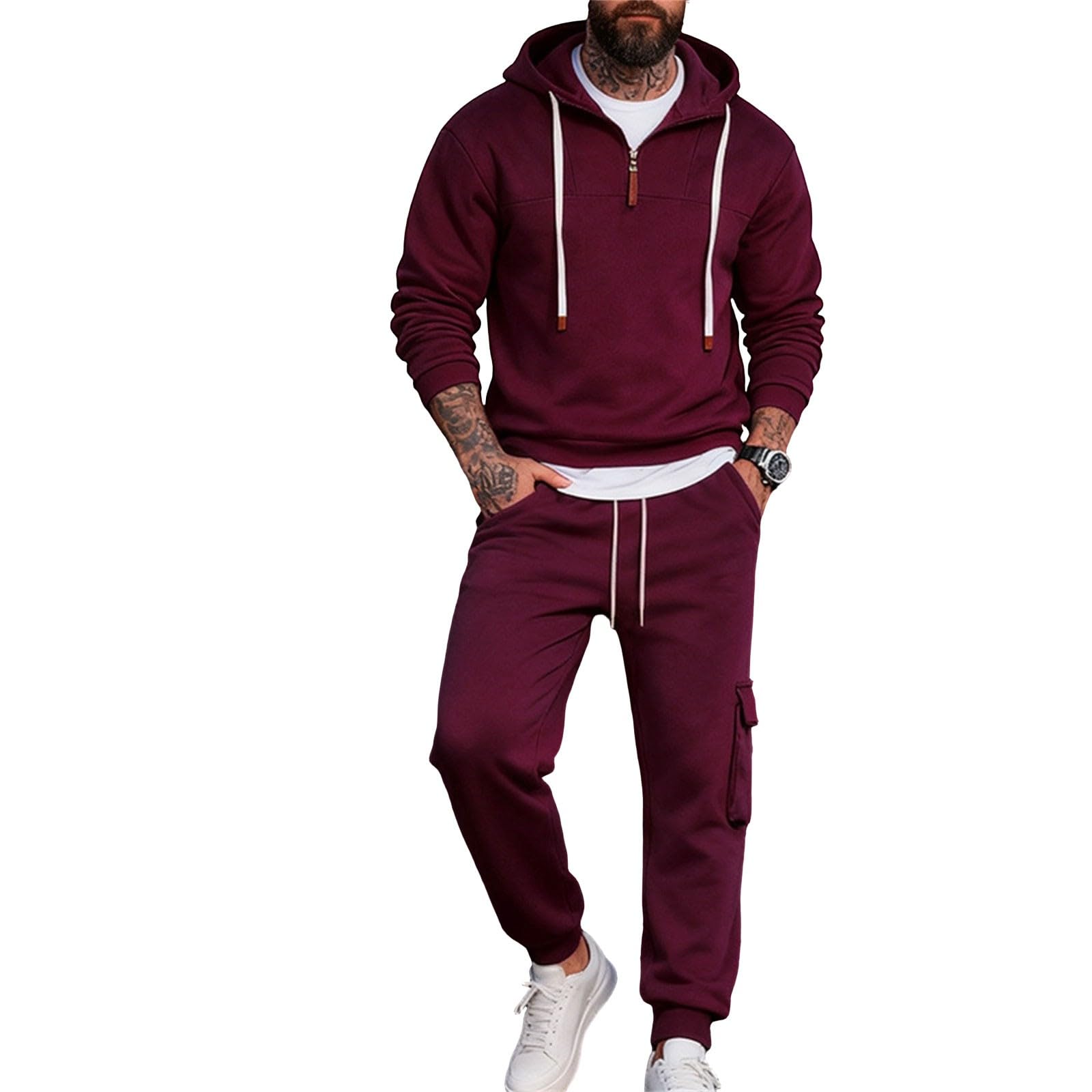 Chándal completo de invierno para hombre, sudadera con capucha y cremallera