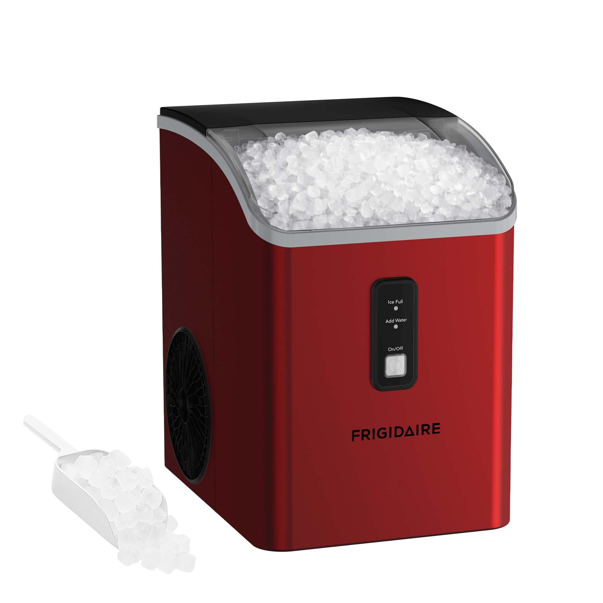 Frigidaire Countertop Crunchy Chewable Nugget Ice Maker, Compact, 33lbs per Day, Red Metallic Finish on Fridge.com
