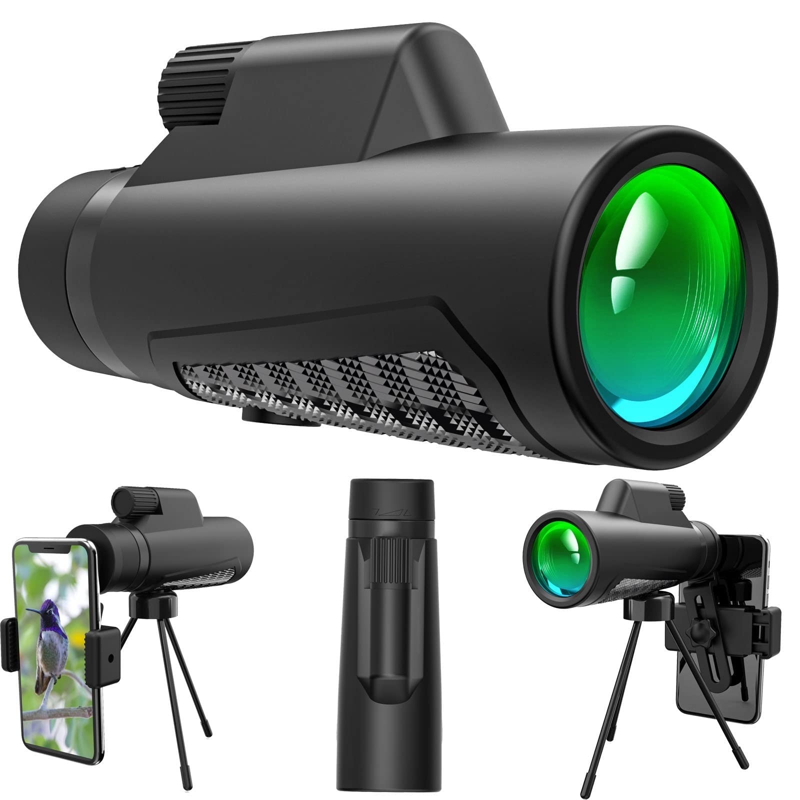 Teleskop monokularowy 10X42 z uchwytem na telefon statyw dla dorosłych, Hd Compact High Power wodoodporny przenośny monokularowy zakres z przezroczystą do obserwowania ptaków polowanie piesze