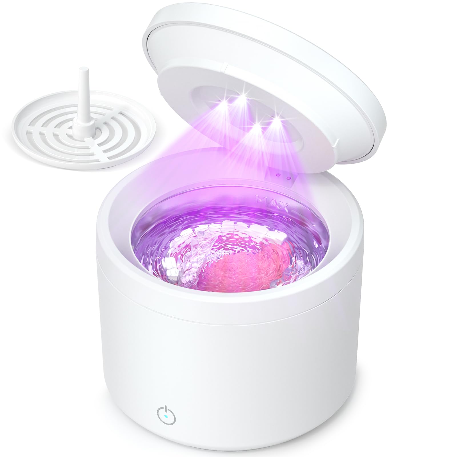 Limpiador Ultrasonidos Dental 48000Hz, Ultrasonic Cleaner 200ml para Lampara UV, para Limpieza Dentaduras/Ferula Dental/Retenedores/Aligner/Cabezas de Cepillos de Dientes/Joyas, Blanco
