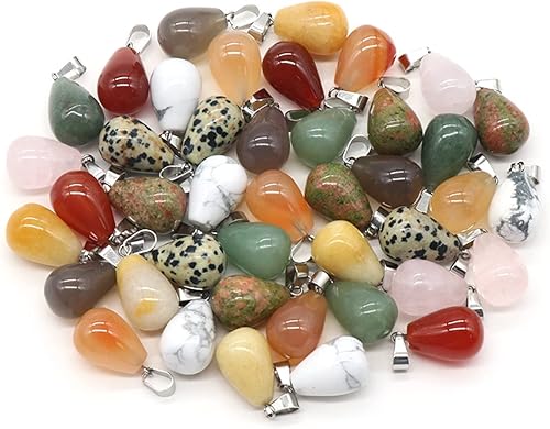 Miniatura 8 de LE SKY 20 colgantes de piedra natural, redondos, forma de gota de agua, ágata, cristal curativo, dijes de piedra curativa, bricolaje para hacer joyas
