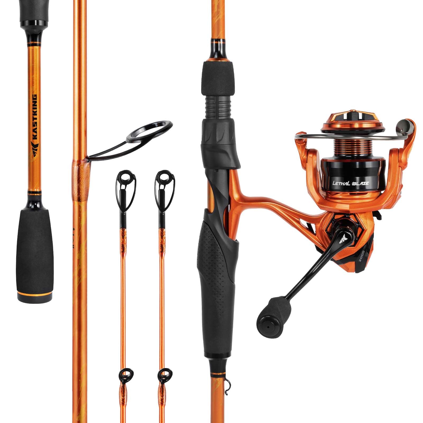 KastKing Lethal Blaze Twin-tip Fishing Rod and Reel Combo, Spinning Combo, Flame Pattern Design, IM6 Graphite 2Pc Rod with Backup Tip Section, Stainless-Steel Guides, EVA Handle