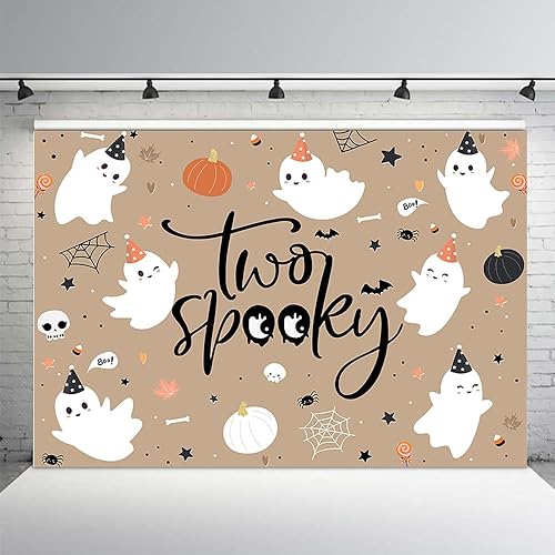 Miniatura 1 de MEHOFOND Telón de fondo de feliz cumpleaños de Halloween de 7 x 5 pies para niños, para el segundo cumpleaños de Little Boo is Turrning dos