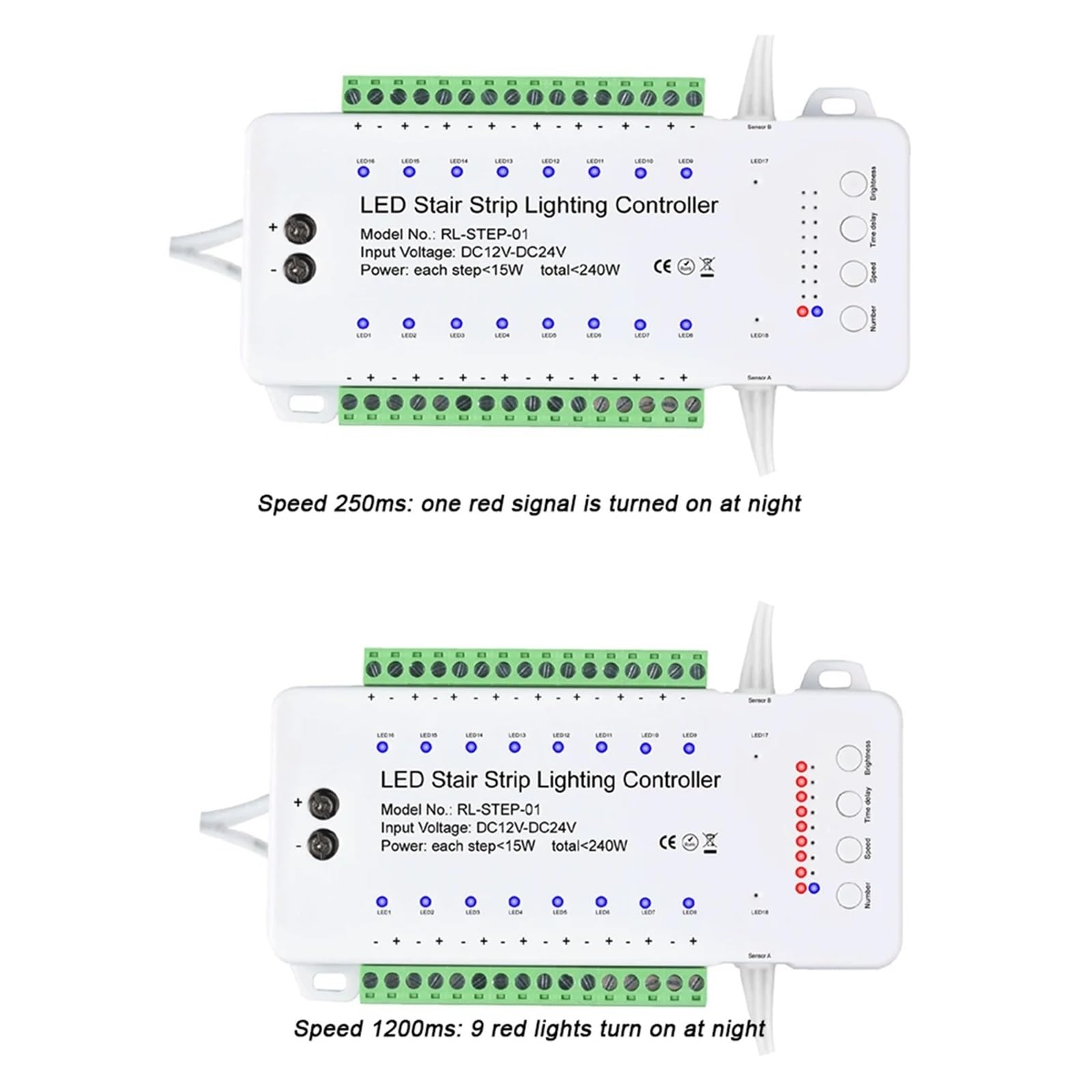 Controlador LED Regulable For Escaleras, 16 Canales, Sensor De Movimiento PIR Dual, Tira De Luz For Escalones, Controlador For Tira De Lámparas.