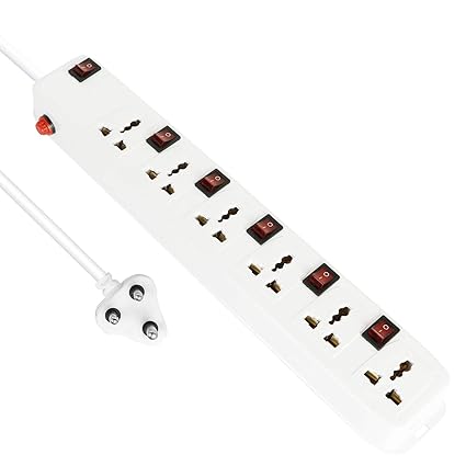 FEDUS 4 Meter Long Extension Board Extension Box|Spike Guard 6 Socket 6 Switch Junction Box With Switch,Extension Cords Cord,Spike Buster,Extension Board With Wire (6 Socket 6 Switch),240 Volts,White