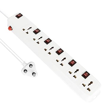FEDUS 13 Feet Long Extension Board Extension Box | Spike Guard 6 Socket 6 Switch Junction Box with Switch, Extension Cords Cord, Spike Buster, Extension Board with 4m Wire (6 Socket 6 Switch), White