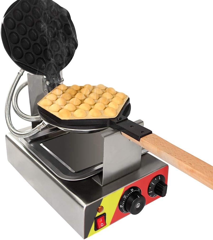 Bubble Waffle Maker for Egg Puff and Hong Kong Waffles | Stainless Steel with Improved Manual Thermostat | 1 Large Hexagon Shaped Waffle | 110V | RED