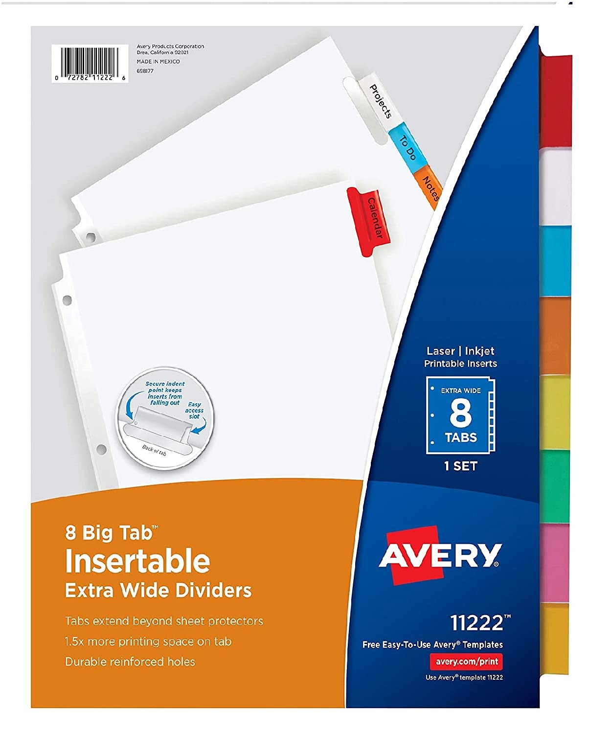 AVERY 11222 WorkSaver Big Tab Extrawide Dividers W/8 Multicolor Tabs, 9 x 11, White, 1/Set