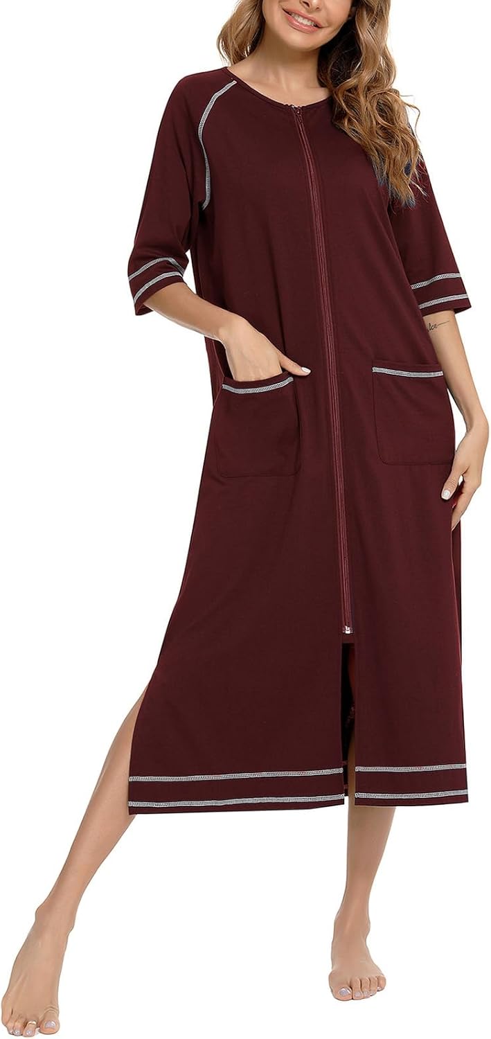 rismart Women's Maternity Nursing Dresses Gown Breastfeeding Clothes Ankle Length Sleeping Dress