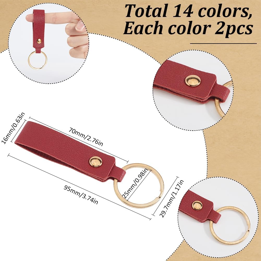 SUNNYCLUE 28Pcs 14 Colors Faux Leather Key Chains Blank Keychains Bulk Colorful PU Rectangular Engraving Blanks Keychain Holder with Gold Iron Key Ring for Keys Chain Stamping DIY Crafts Accessories - Image 2