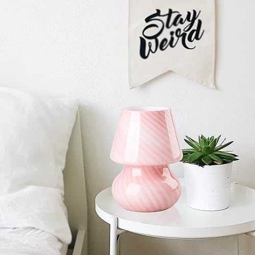 Miniatura 5 de COOSA Lámpara de hongo, lámpara de mesa de cristal regulable continua, lámparas de noche pequeñas a rayas translúcidas, luz decorativa de hongos