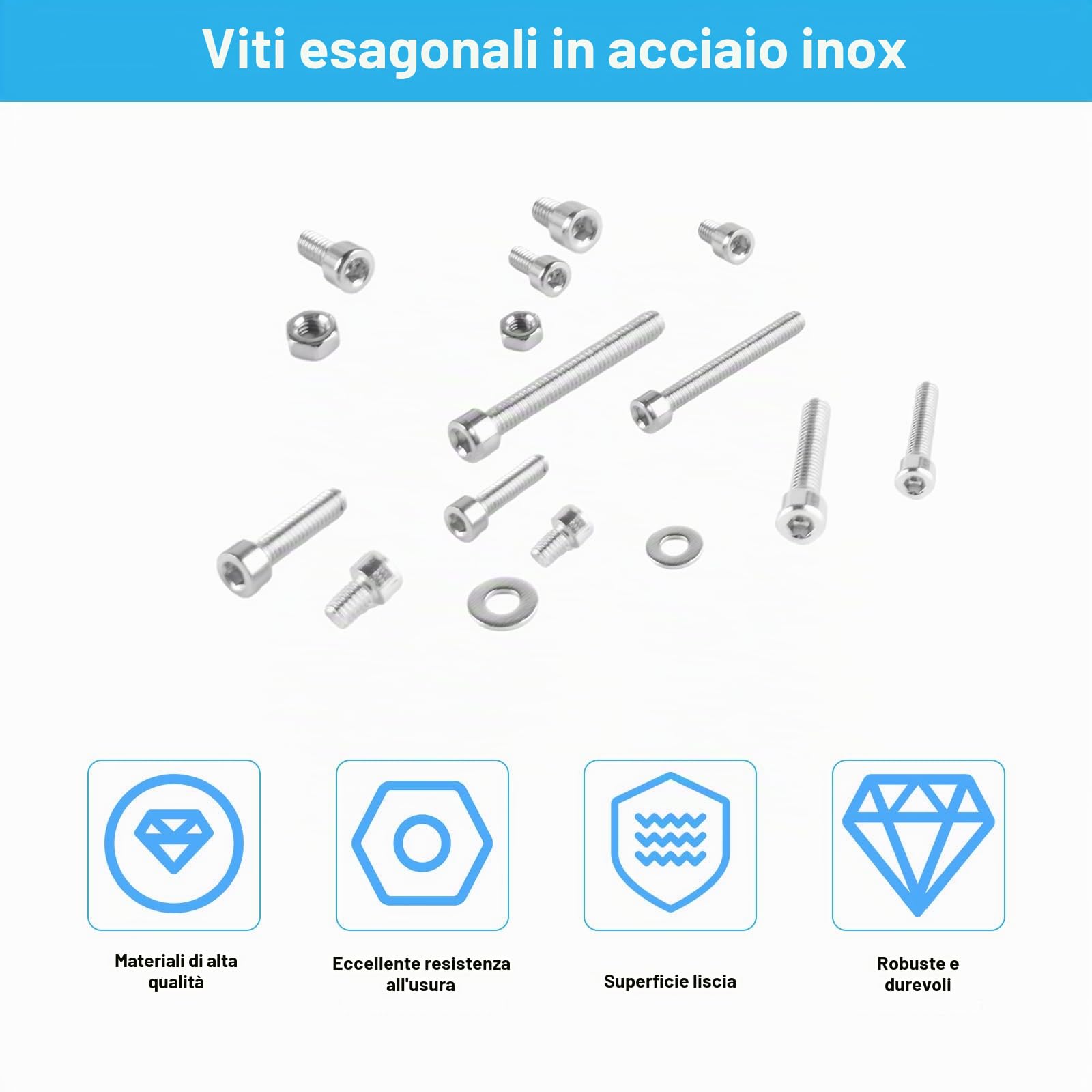 Set di Viti M2 M3 M4 Brugola, Bulloni Esagono Incassato e Dadi Rondelle Acciaio Inox 900 Pezzi