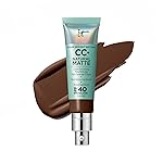 IT Cosmetics CC+ Cream Natural Matte (Deep Mocha) - Poreless Full Coverage Foundation With SPF 40, 16HR Shine Control, Color-Corrector, Skin-Balancing Serum, Noncomedogenic - 1.08 fl oz