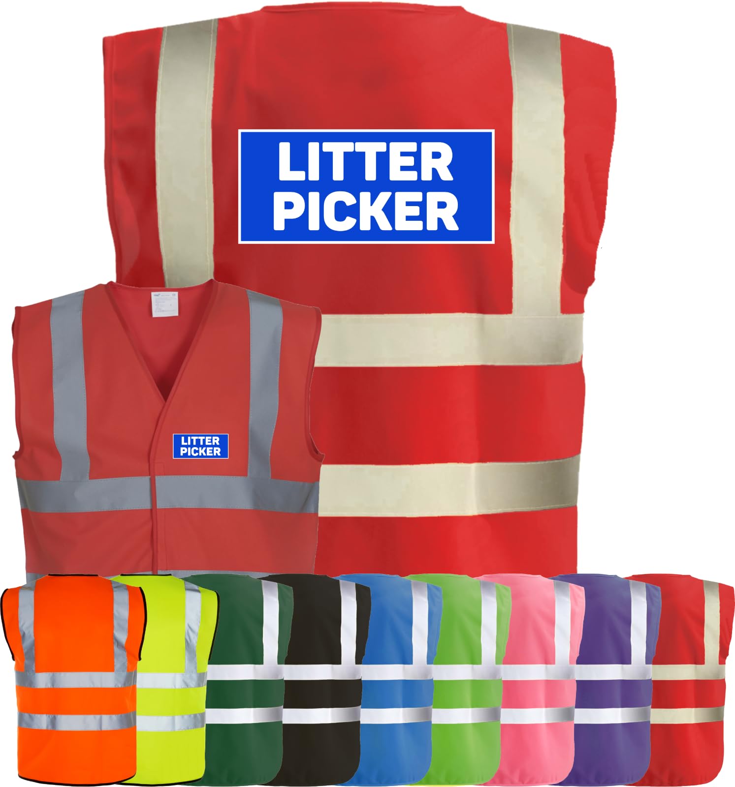 Corporate Togs LITTER PICKER Printed Hi-Vis Vest - High Visibility Safety Vest Tabard, Brace Hi-Vis Strips, Fastening Waistcoat | Protective Safety Wear