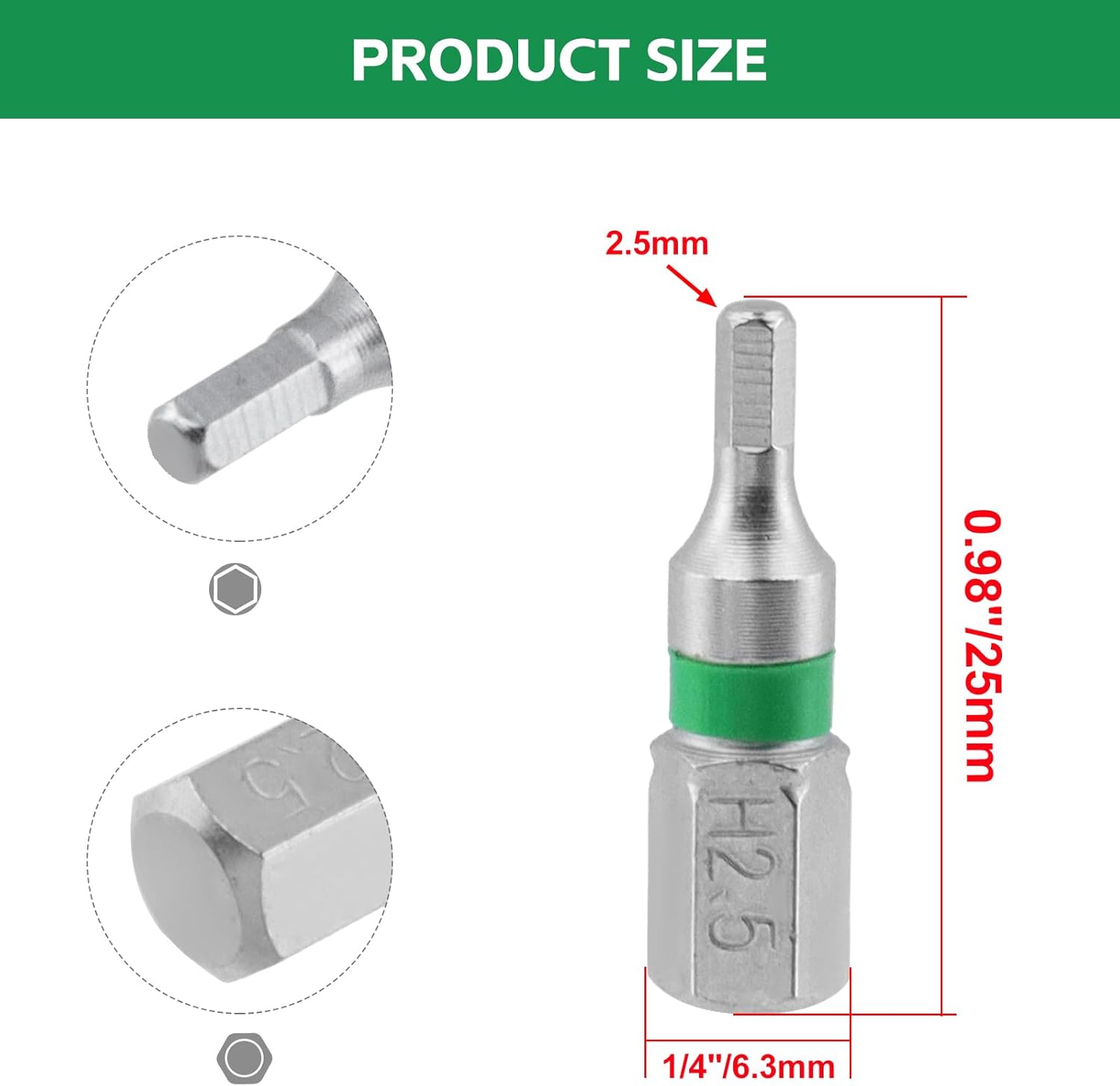 H2.5 Hex Bit Metric Insert Screwdriver Bit - 8pcs