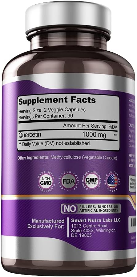 Quercetin 1000mg- 180 Vegan Capsules, 100% Pure Pharmaceutical Grade Quercetin Supplement- Supports Healthy Immune System, Cardiovascular Health, Anti-Inflammatory & Antioxidant Support : Health & Household