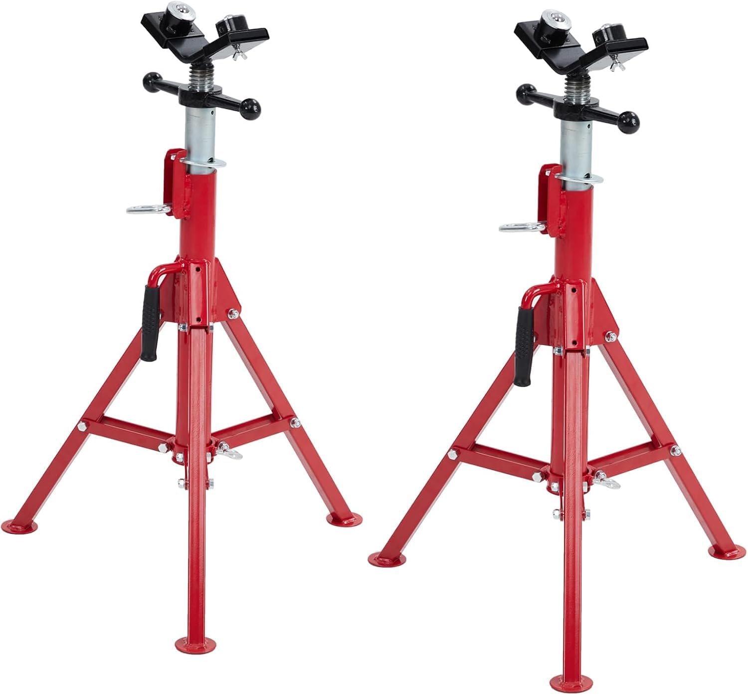 GarveeTech V Head Pipe Jack Stand with 2 Ball Transfer, 2500 LBS Capacity Heavy Duty Adjustable Pipe Stand for Welding, Foldable Pipe Stand for Garage, Workshop, Automative, 2 Pcs