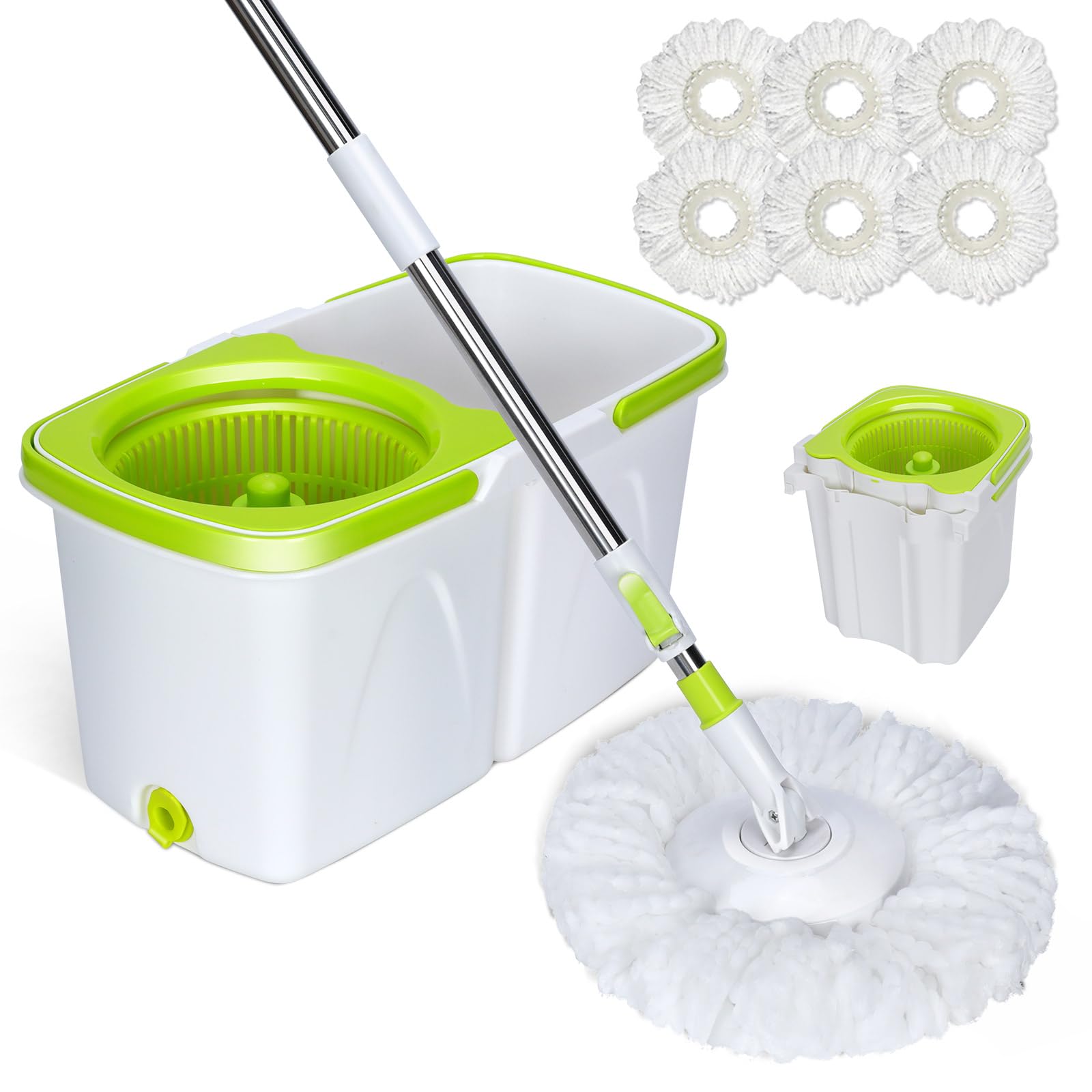 Masthome Spin Mop and Bucket, Spin Mop and Bucket System with 3 Microfibre Mop Head Refills, Mop and Bucket with Wringer Set for Floor Cleaning-Ideal for Hardwood Tile Laminate