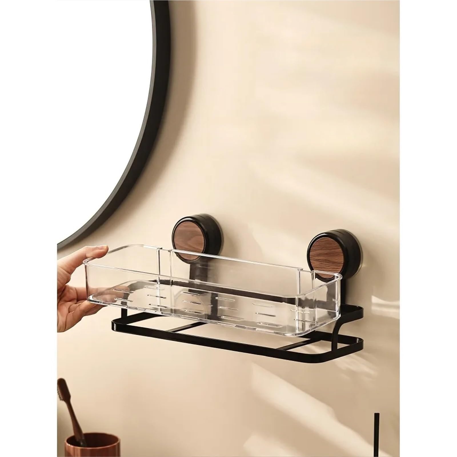 Pasamanos con Ventosa de Nogal para Lavabo de baño Antiguo, Barra de Agarre para baño con perforación Libre (Plateada)