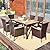 Tangkula 7 PCS Outdoor Patio Dining Set, Garden Dining Set w/Acacia Wood Table Top, Stackable Chairs with Soft Cushion, Poly Wicker Dining Table and Chairs Set (Brown)