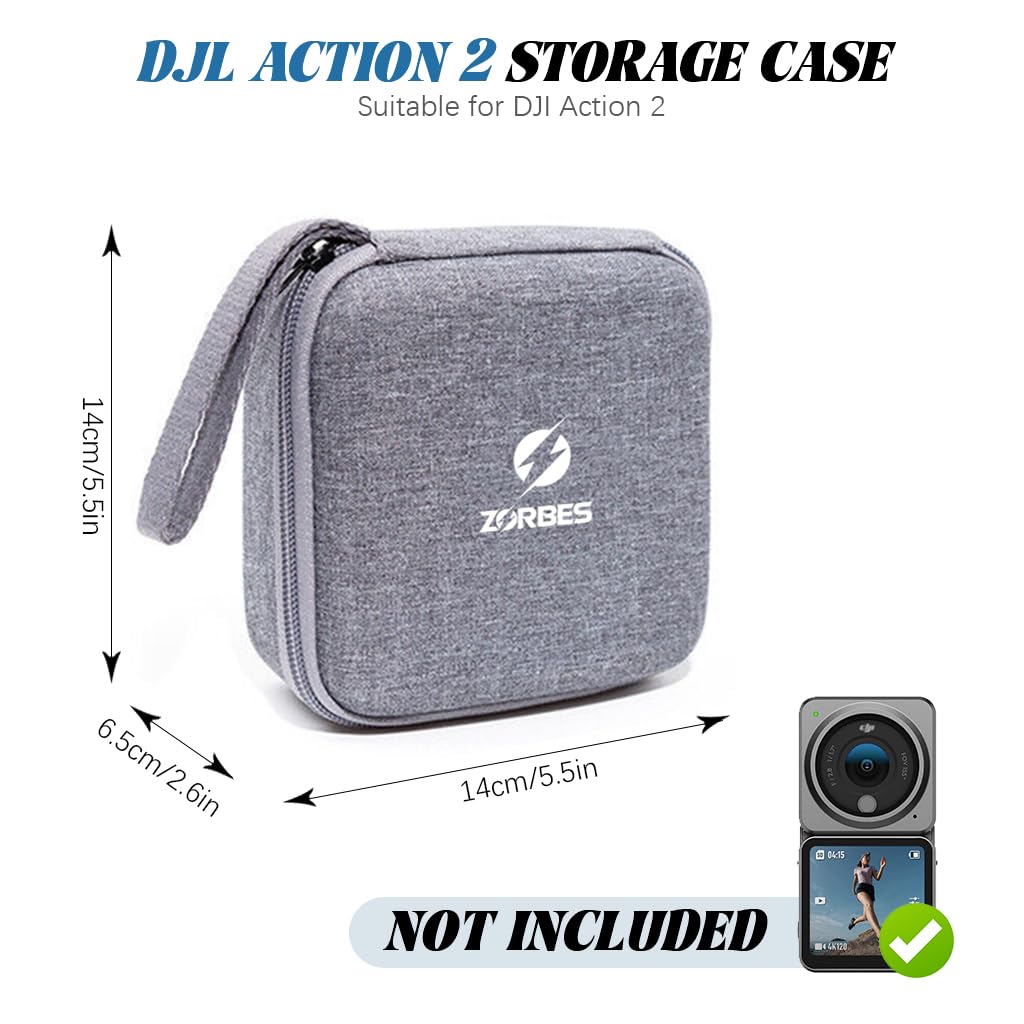 ZORBES ® Carrying Case for DJI Action 2, Hard Shell EVA Protective Carrying Case Travel Bag with Lanyard, Waterproof Storage Bag Handbag, for DJI Action 2 Camera Accessories, Grey