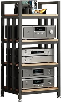 4 Tier Furniture Media Stand DVD CD Player Stand Audio Rack Power Amplifier Equipment Cabinet with Height Adjustable Wooden Shelf Floorstanding Storage Shelves