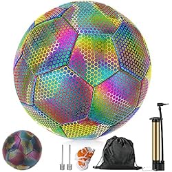 zootop Balón de fútbol reflectante, esponja de espuma suave, holográfica, brillante, tamaño 5, cámara de fútbol holográfica reflectante para entrenamiento nocturno con bolsa de malla y aguja de gas 3 zootop Balón de fútbol reflectante, esponja de espuma suave, holográfica, brillante, tamaño 5, cámara de fútbol holográfica reflectante para entrenamiento nocturno con bolsa de malla y aguja de gas
