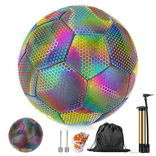 Jonuin Leuchtender Fußball Größe 5 - Reflektierend, Für Nachtspiele, Mit Pumpe & Netzbeutel