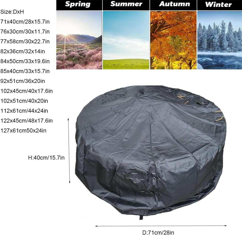 Round Fire Pit Cover, Waterproof Outdoor Gas Fire Pit Cover, Patio Furniture Cover,All-Season Protection Table Cover for Outdoor Fire Pit Furniture Sets (black, 36x20in)