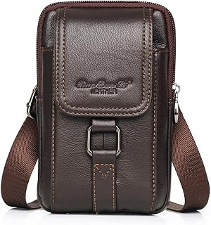 Men Leather Waist Belt Bag Cool Small Shoulder Crossbody Pack Portable Phone Purse Model 11-Coffee