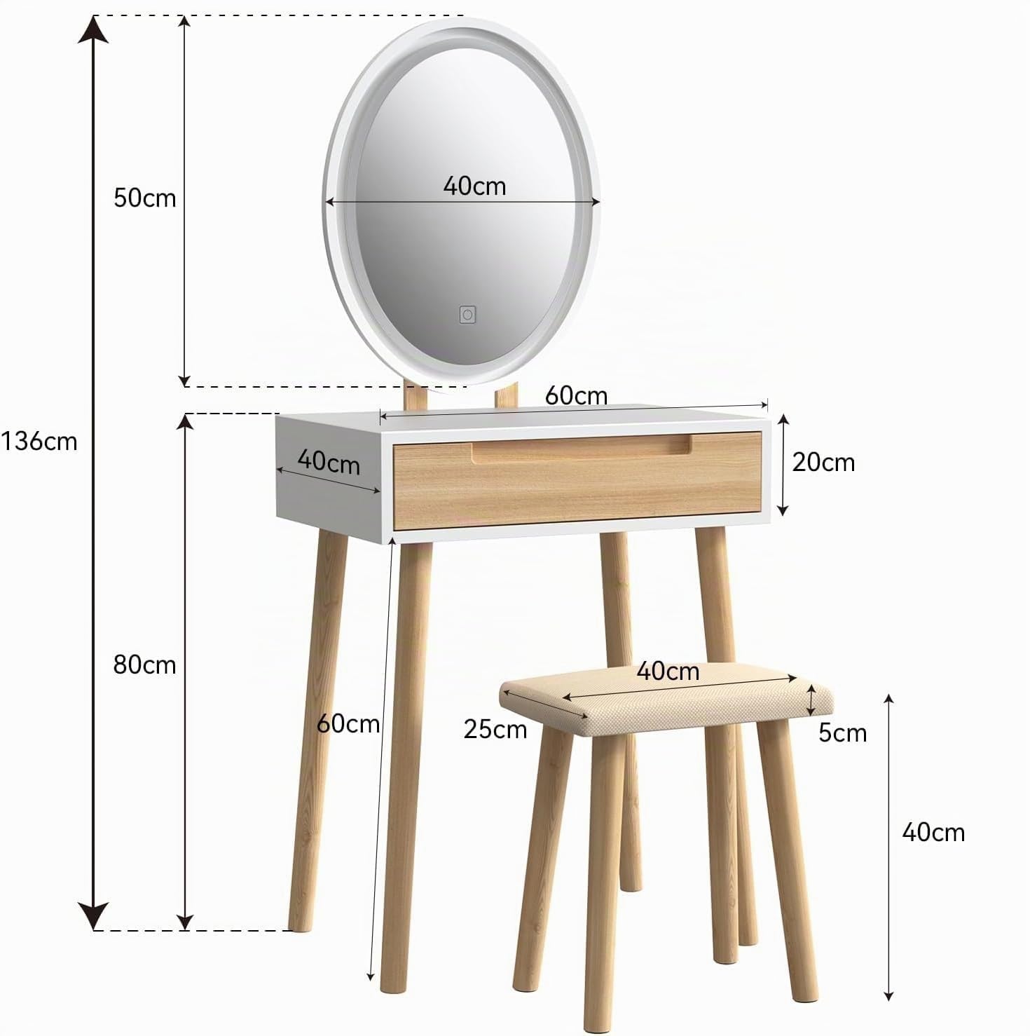 YU YUSING Toletta da Trucco con Specchio Ovale con Luce, Toeletta Trucco