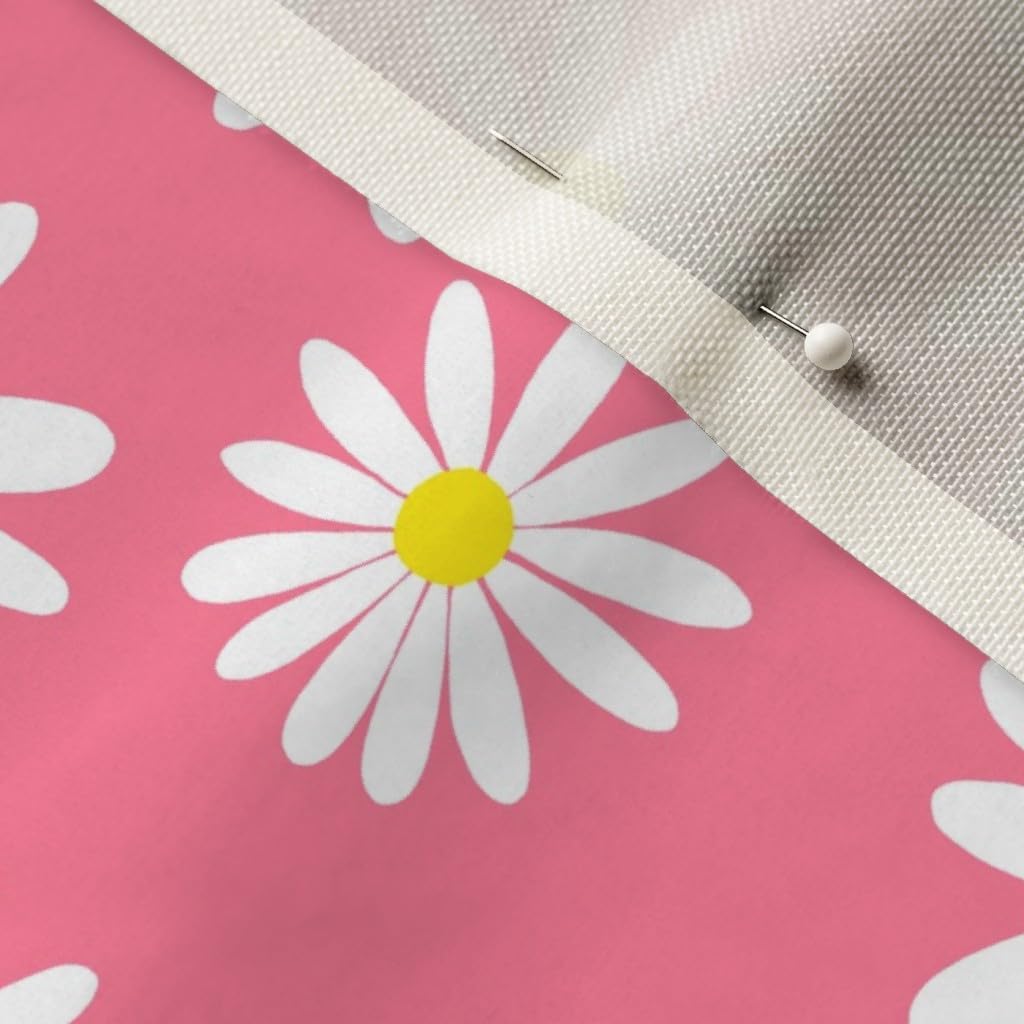 Spoonflower Fabric - White Daisies Pink De Black Daisy Floral Flowers Printed on Upholstery Velvet Fabric Fat Quarter - Upholstery Home Decor Bottomweight Apparel
