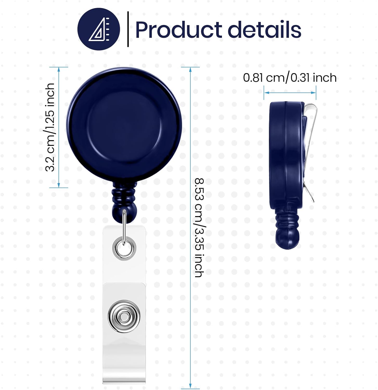 Zonon 100 Pieces Retractable Badge Reel Clips ID Card Holder Reel with Metal Belt Clip for Hanging Cards Key Chains, Name Badge Holders for Nurses Teachers Students(Dark Blue) - Image 3