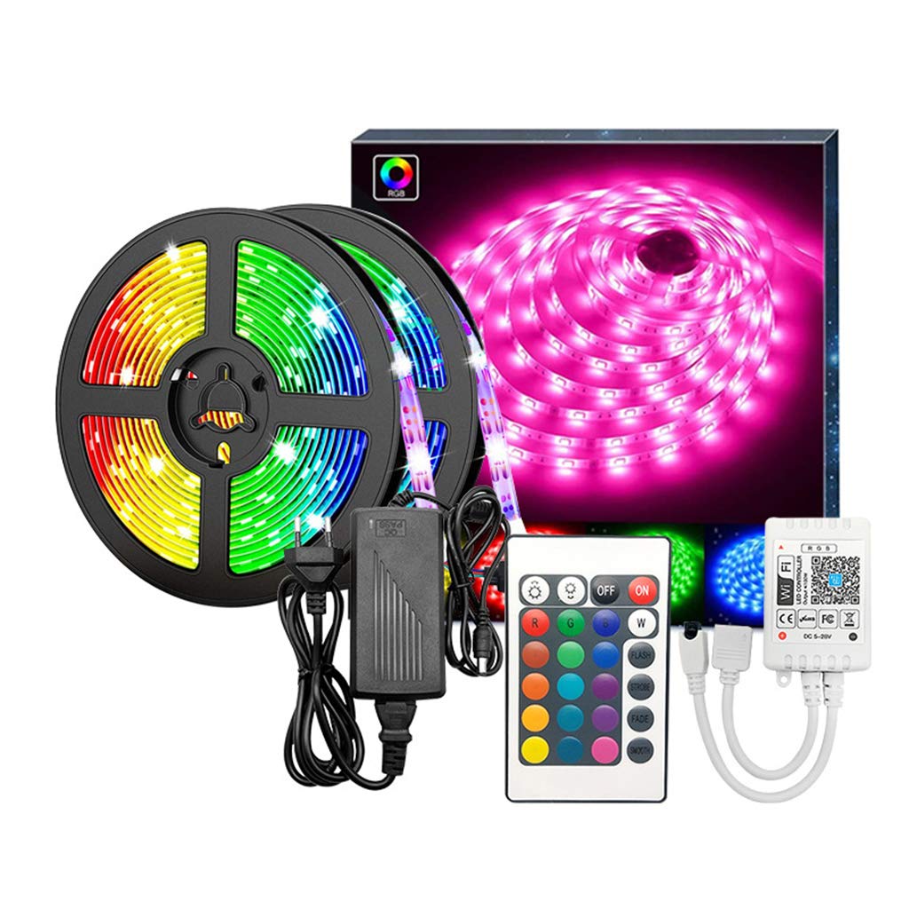 Taśma LED WiFi, zmieniająca kolor, łańcuch świetlny RGB, elastyczna taśma LED z kontrolerem WiFi, zastosowanie w sypialni, na imprezę i jako dekoracja wakacyjna, 5 m, 150 diod LED